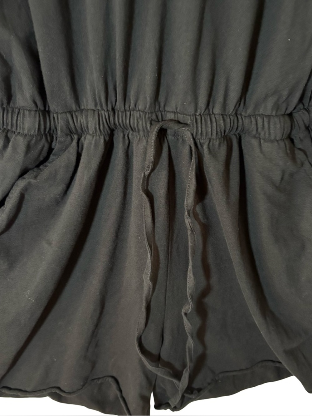 PACT Organic Cotton Black Tie Waist Romper Pockets Casual Minimalist - Size L - Picture 4 of 8